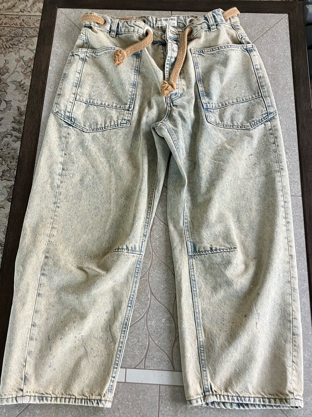 We The Free Light Blue Relaxed Carpenter Jeans with Rope Drawstring